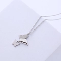 Titanium steel butterfly necklace featuring frosted and polished double pendants in silver - Silver