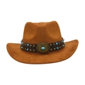 Brown suede cowboy hat with turquoise beads and vintage bronze floral buckle detail - One Size / Khaki