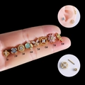 Set of eight gold stainless steel cartilage studs with colorful zircon stones in flower shapes - Crown Style (1#) / Gold