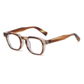 Classic round tortoiseshell glasses frame with metal rivets and transparent brown finish - Tea Stripe / Anti-Blue Light