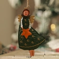 Vintage metal Christmas angel ornament in green dress holding an orange star, 12cm height - Blue Angel Pendant