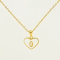 Golden heart necklace featuring white shell inlay and a delicate number 0 pendant - Letter O