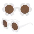 White flower-shaped sunglasses for women featuring round brown lenses and plastic frame - C25-Solid White Flower Frame