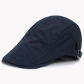 Classic dark blue canvas flat cap with adjustable metal buckle for men and women - Navy Blue