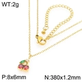 Gold cherry necklace with red and green gemstone pendant featuring lobster clasp and chain - Gold Red Cherry Green Leaf Gemstone Pendant (KN295040-GC)