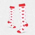 Elastic compression socks in white with red heart patterns and reinforced red heel - S/M / White with Red Heart
