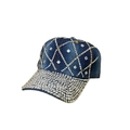 Denim baseball cap with silver rhinestones and square metal studs in dark blue - 59-Rhombus Diamond-Dark Blue