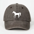 Detailed view of horse silhouette print on dark grey washed cotton baseball cap - One Size / Coffee