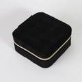 Close-up of quilted velvet jewelry box with gold zipper and textured black finish - Black Diamond Quilted / 10*10*5cm