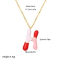 Pink and red enamel letter H pendant necklace in gold stainless steel finish - Letter H