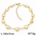Gold stainless steel heart bracelet with colorful zircons and 180mm chain link - Gold (KB183051-TJG)