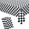 Racing party set with black and white checkered waterproof tablecloth and matching mats - Black White Grid