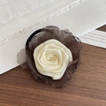 Silk fabric rose hair tie in cream and dark brown on a rustic wooden background - Hair Tie / Withered Rose Hair Tie-Grey White