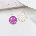 Goldener Anhänger mit lila Emaille-Smiley und Gitterstruktur für Schmuckherstellung - Lila Smiley (11.5x14mm)