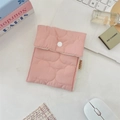 Close-up of pink quilted cloud pattern sanitary storage pouch with button closure - Pink