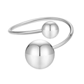Anello aperto minimalista in acciaio argento con due sfere asimmetriche dalla finitura lucida - Colore Acciaio / Stile Argento Puro