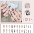 Pink gradient coffin press-on nails with silver glitter, pearls and rhinestones D818 - Pink Gradient Rhinestone Pearl (D818 Glue Style)