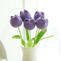 Handmade purple knitted tulips in a white textured vase with detailed yarn texture - Plump Tulip Light Purple