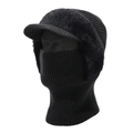 Winter striped knit beanie with ear flaps and integrated neck warmer in black faux fur - One Size / Black