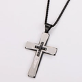 Detail view of silver cross pendant with Spanish Lord's Prayer engraving on black base - With Chain / Large (60mm x 39mm) / Two-tone Black