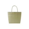 Handwoven straw tote bag in light pistachio green with durable top handles - Large / Light Green
