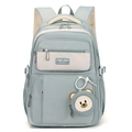 Morandi blue large school backpack for girls with bear charm and sunflower logo - Blue