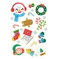 Close-up of colorful Christmas stickers featuring snowman, gingerbread man and bells - Christmas Sticker Series 10