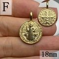 Golden 18mm Saint Benedict religious medal pendant with detailed double-sided embossing - Style F-St. Benedict Medal (18mm)