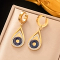 Elegant gold teardrop earrings with deep blue eye design and sparkling white rhinestones - [G3073] Gold Teardrop Evil Eye Rhinestone Earrings