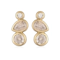Elegant gold-plated vertical earrings with three-stone zircon drops and polished finish - Gold
