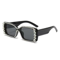 Chic oversized square sunglasses with crystal rhinestones on a dark frame and grey lens - Black Frame Grey Lens