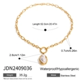 Detailed dimensions of gold stainless steel paperclip necklace with pearl pendant - Paperclip Chain Necklace (JDN2409036)