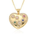 Macro detail of gold heart pendant featuring colorful zircon stones and fine chain - Multicolor Gemstone Heart Style (h153)