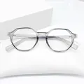 Fashionable grey transparent octagonal anti-blue light glasses frame with a leather pouch - Gray