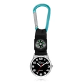 Silver clip-on nurse watch with black dial, compass and blue carabiner for outdoor use - Sky Blue
