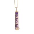 Close-up of gold 18K plated MOM rectangular pendant with purple enamel and zircon inlay - Purple-MOM