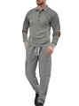 Ensemble décontracté deux pièces gris pour hommes avec tissu côtelé et coudières - S / Gris clair
