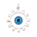 Gold-plated Evil Eye pendant with blue enamel and gear edge for DIY jewelry making - Silver Enamel Evil Eye Style (K093024L1K2-W Gold)
