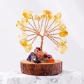 Handmade yellow crystal money tree with copper wire on a natural wood base decoration - Citrine