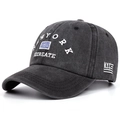 Berretto da baseball grigio scuro lavato con ricamo New York bianco e visiera curva - Nero