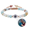 Personalisiertes Foto-Projektionsarmband mit Natursteinperlen und Webband - Amazonit (Benutzerdefiniertes Foto)