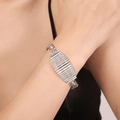 Silver metal fence-style bracelet with pavé cubic zirconia for modern women - Steel Color Fence Bracelet (E088)