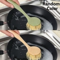Eco-friendly long handle dish brush in green and beige for kitchen cleaning - High Quality Style / Beige