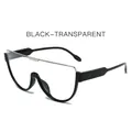 Fashionable oversized pilot shield glasses with black frame and clear transparent lenses - Black Silver Frame Clear Lens