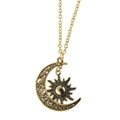 Collana con ciondolo sole e luna in bronzo vintage con motivo filigrana traforato - Bronzo
