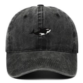 Vintage washed dark grey baseball cap featuring a detailed orca embroidery on the front - Orca Embroidery Style / Black