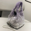 Mini rhinestone bucket bag in purple to silver gradient with crystal knotted handle - Gradient Purple