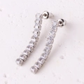 Silver V-shaped drop earrings featuring square-cut clear cubic zirconia stones - Silver Stud Earrings