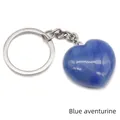 Blue Aventurine heart-shaped keychain with silver metal ring on white background - Blue Aventurine