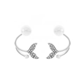 Silver mermaid tail earrings with sparkling crystals and white pearls for a luxury look - Silver Mermaid Tail Pearl Earrings (White K 3713)